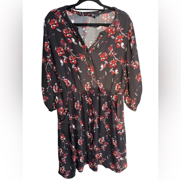 41 Hawthorn Tie Waist Dress Women's Size 2X Black Red Floral flirty, romantic - Picture 1 of 9